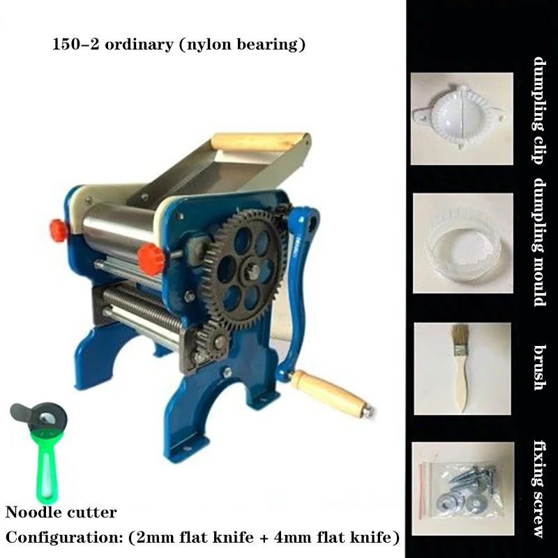 Multi-functional Manual Noodle Making Pasta Dumpling Skin Maker Dough  Roller Noodle Cutting Machine For Home and Commercial (Blue)