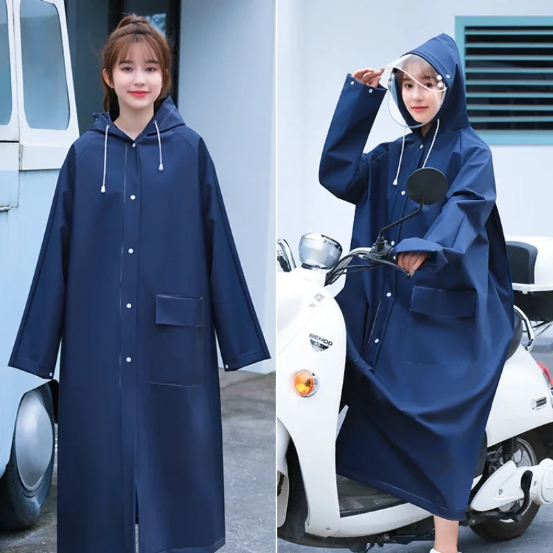 

Длинный дождевик на молнии и пуговицах, водонепроницаемое пончо из ЭВА с двойной планкой и съемным капюшоном, HD козырек, дождевик, костюм