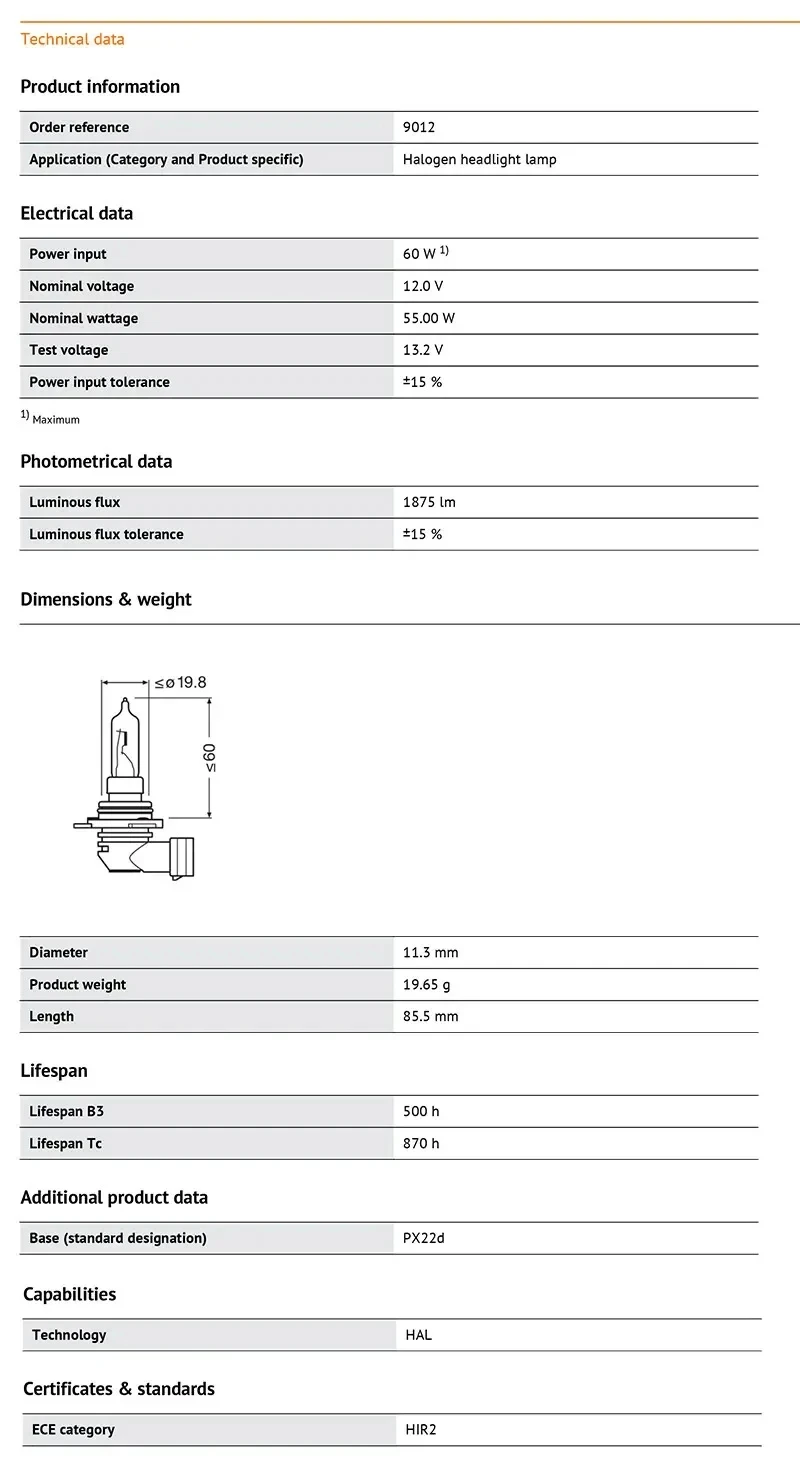 OSRAM HIR2 12V 55W PX22d 3200K 9012 CLASSIC Halogen Headlight Original Car Bulb Light Auto Lamp Standard Hi/lo Beam 2