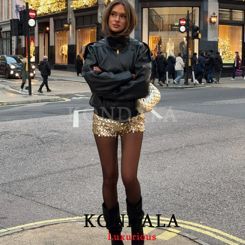 KONDALA Casual Chic Black Leather Jackets Women Long