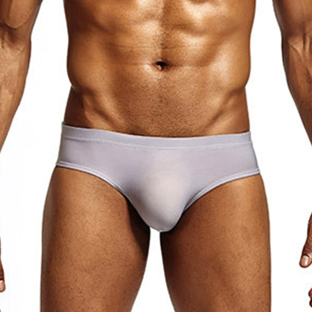 

Mens Ice Silk Briefs Seamless Bulge Pouch Underwear Low-Rise Underpants Man Sexy Solid Panties Breathable Lingerie Knickers