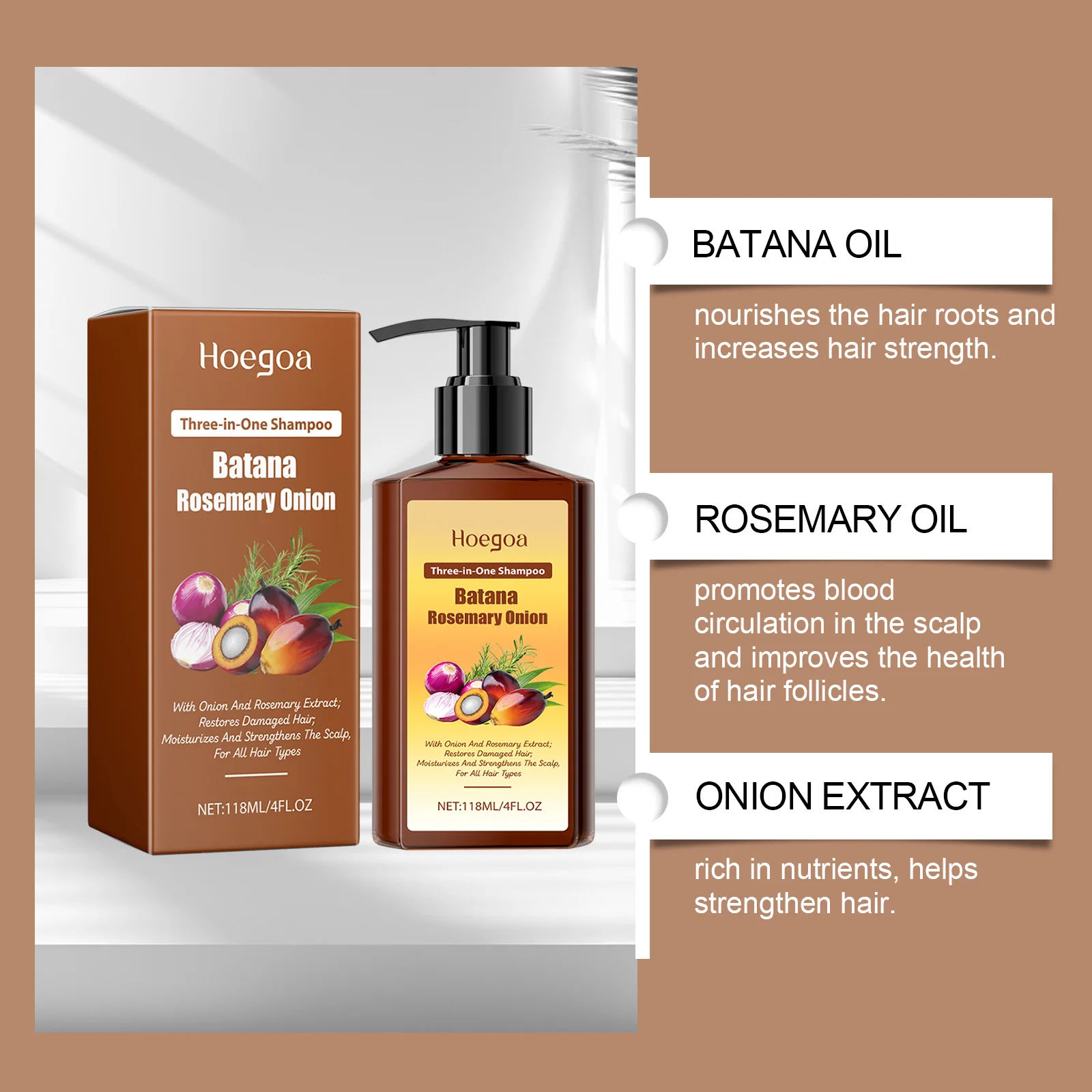 3 In 1 Batana Rosemary Onion Shampoo Deep Nourishing Scalp Remove Dandruff Long Lasting Scent Hair Scalp Cleaning Care Lotion