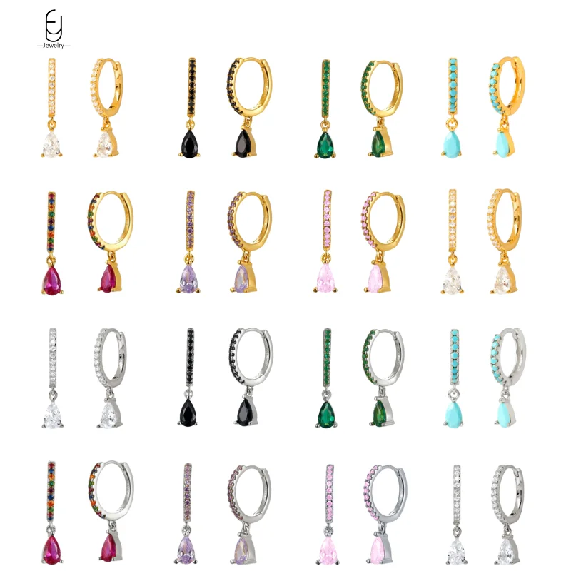 

925 Sterling Silver Ear Needle Colorful Water Drop Pendant Earrings for Women Luxury Gold Earring High Quality Exquisite Jewelry