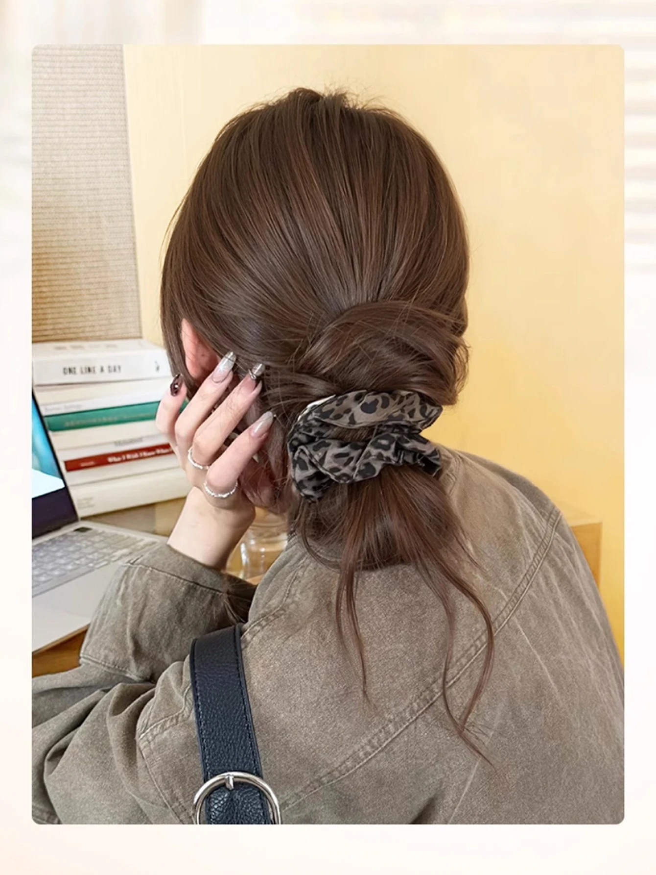 올라케어 합성 헤어 번 클립 레오파드 프린트 헤어 타이 가발 헤어 클립 리본 레오파드 프린트 치킨 페더 드래곤