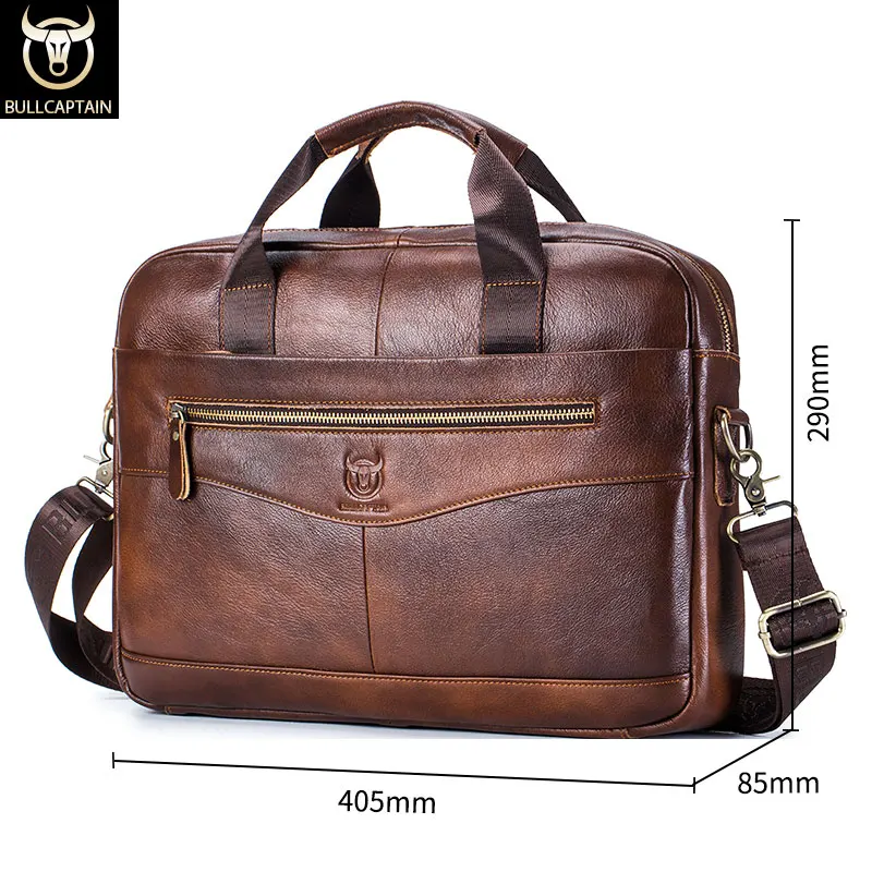 BULLCAPTAIN Briefcase Shoulder Messenger Bags Men's Genuine Leather 14-inch Laptop Bag's Men's Briefcase Office Business Handbag 6