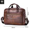 BULLCAPTAIN Briefcase Shoulder Messenger Bags Men's Genuine Leather 14-inch Laptop Bag's Men's Briefcase Office Business Handbag 6