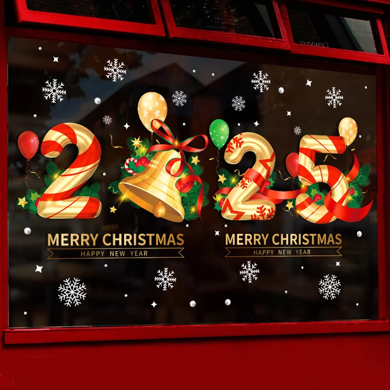 Happy New Year Glass Stickers Creative Christmas Scene Snowflake Window Decals Home Decorations Pvc Static Cling Glass Film