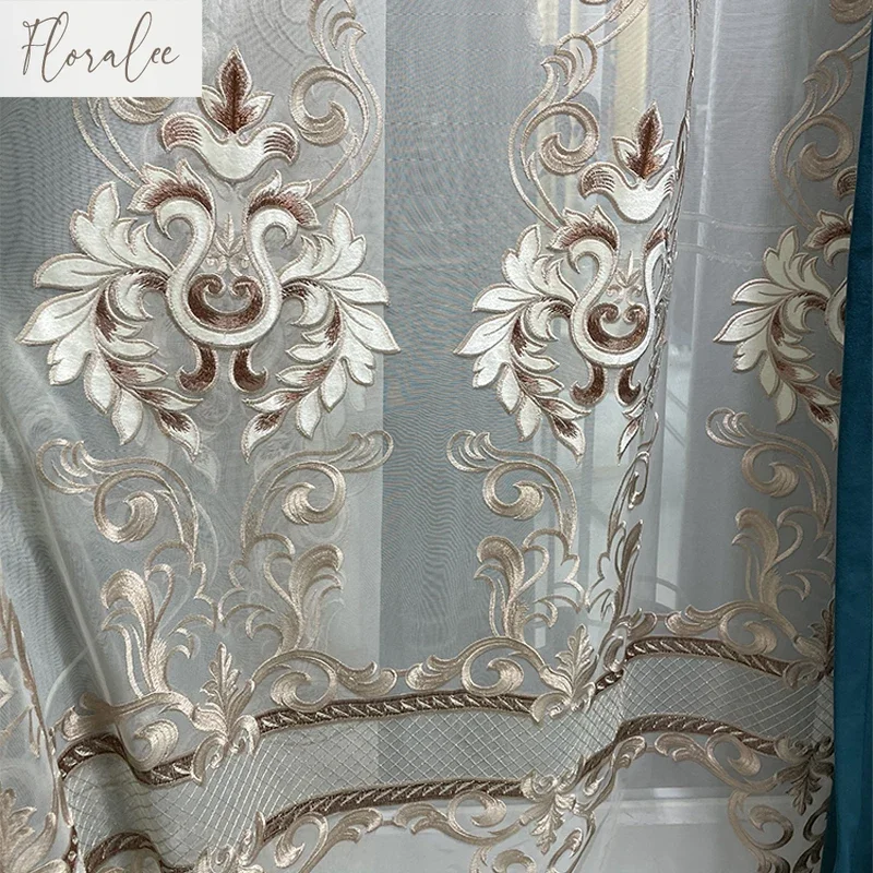 New Luxury Green Embroidered Velvet Curtains for Living Room Bedroom and Villa Blackout High-end Customized European Curtains 4