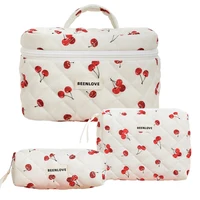 Cherry Printing Makeup Bag Quilted Makeup Bag Large Flower Makeup Bag Women's Cotton Makeup Bag Flower Travel Wash Bag 1