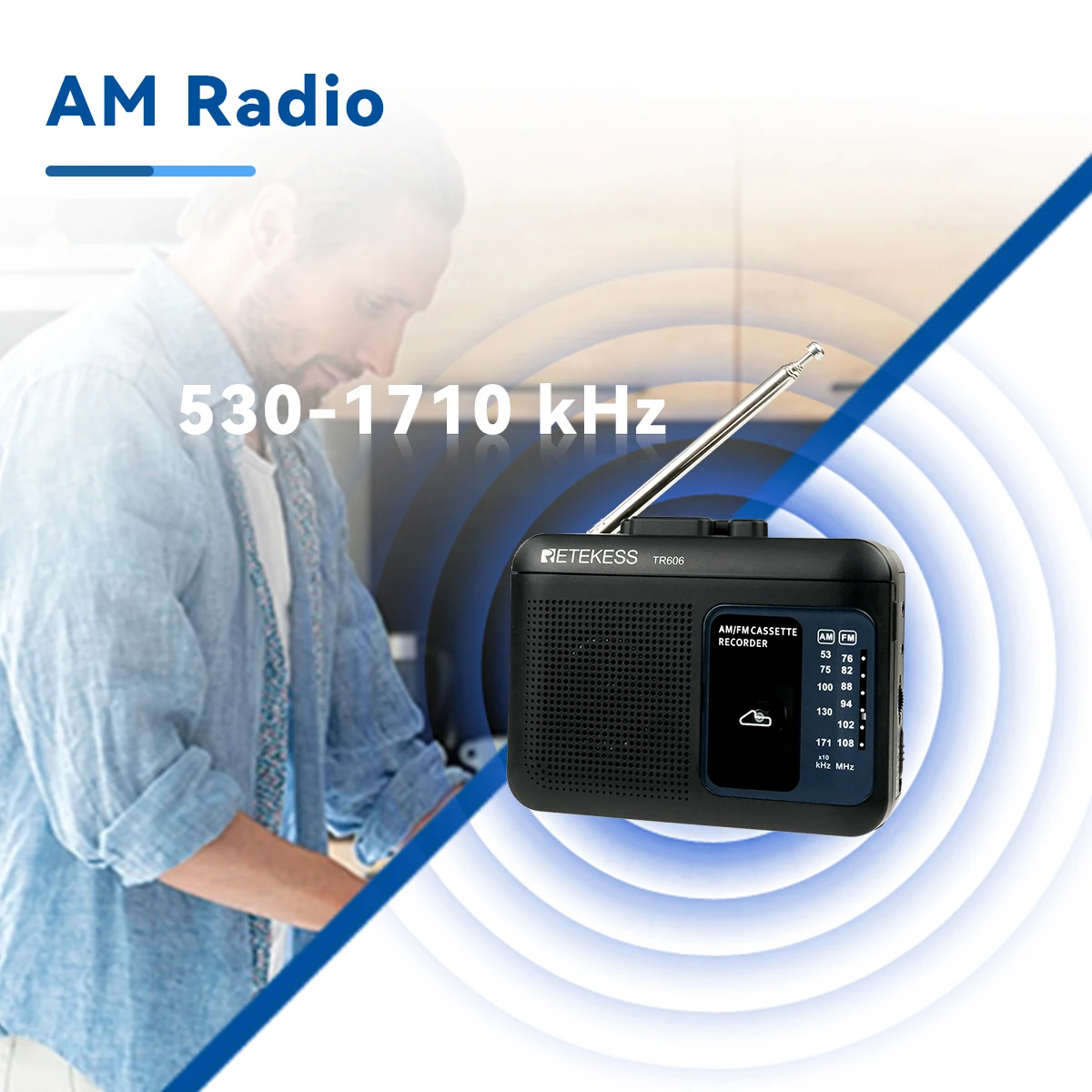 Retekess TR606 Kassettenwiedergabe Radio FM/AM Tragbares Radio Diktiergerät unterstützt integrierte/externe Mikrofonaufzeichnung – Detail 2