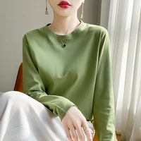 Spring Autumn 100% Cotton Long-Sleeved T-Shirt Women's Round Neck Mercerized Cotton Bottoming Shirt Loose Top - Image 5