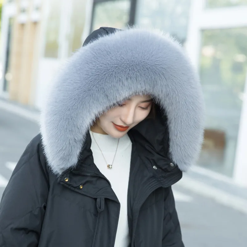 Faux Fox Fur Collar Winter Women Fake Fur Scarf Shawls for Coat Warmer Decor Furry Fur Hood Trims Parkas Jacket Fur Scarves 6