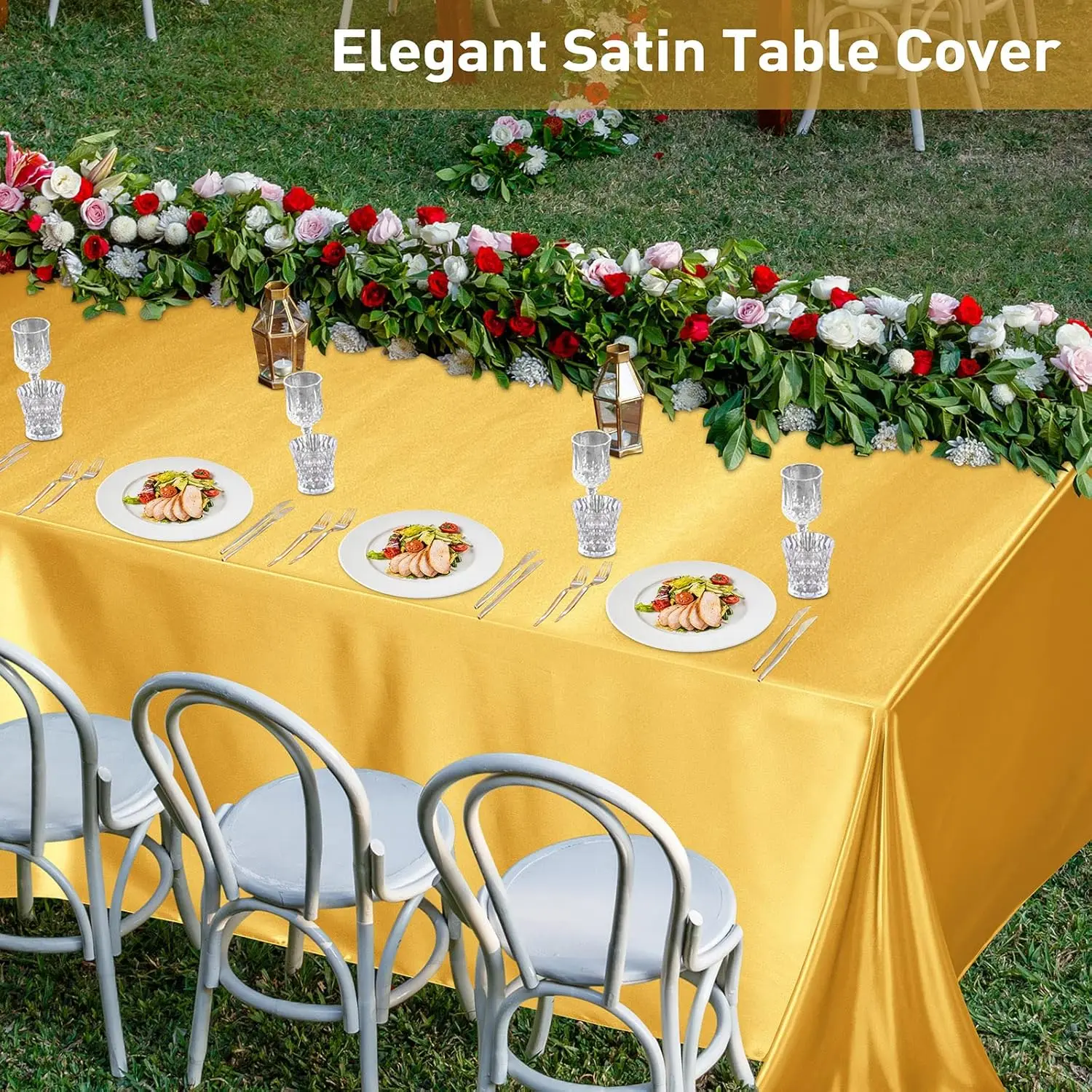 Table cloth rectangular tablecloth Gold Satin Rectangle Table Cloth for New Year Banquet