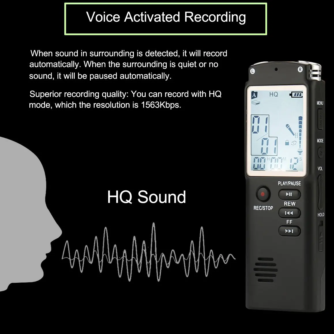Digital Audio Voice Recorder 16GB/32GB/64GB High-Quality Intelligent Noise Reduc