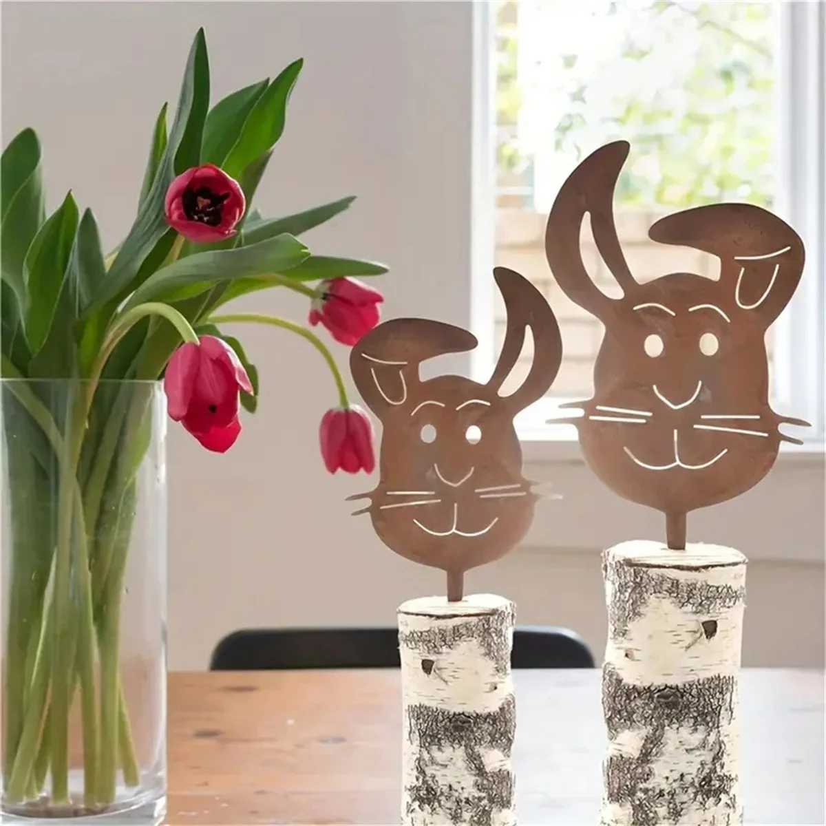 BAAU Handmade Retro Rabbits Ground Plug Outdoor Decoration Rabbits Iron Rusty Craft Outdoor Courtyard Art for Farmhouse Decor