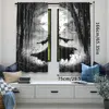 2Pcs Halloween Forest Curtain Horrible Foggy Full Moon Witch Silhouette Gothic Halloween Night Scene Bedroom Bathroom Decor 3
