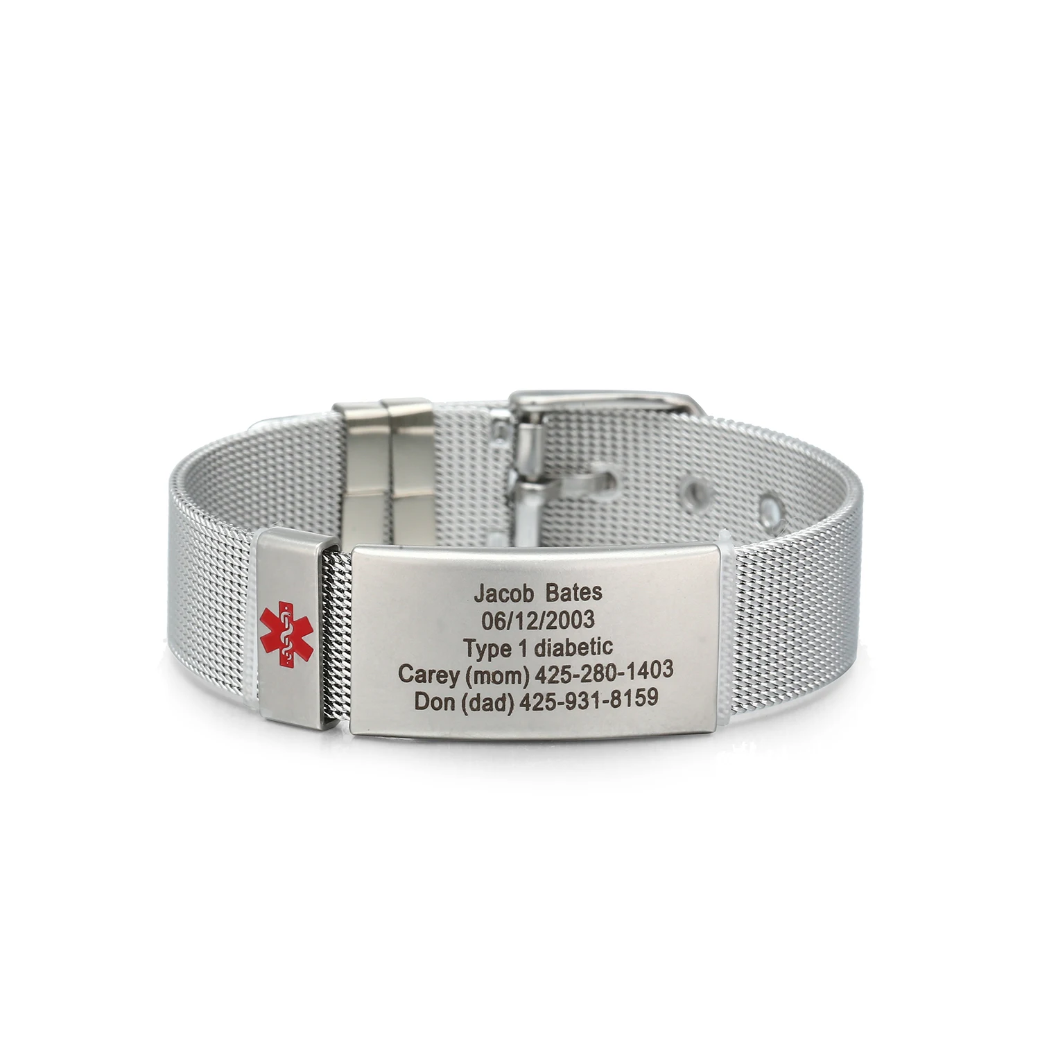 Custom Children 20cm LengthUnisex Medical ID Bracelet Watch Chain Stainless Steel Plate Sport Medical Alert ID His and Hers Gift