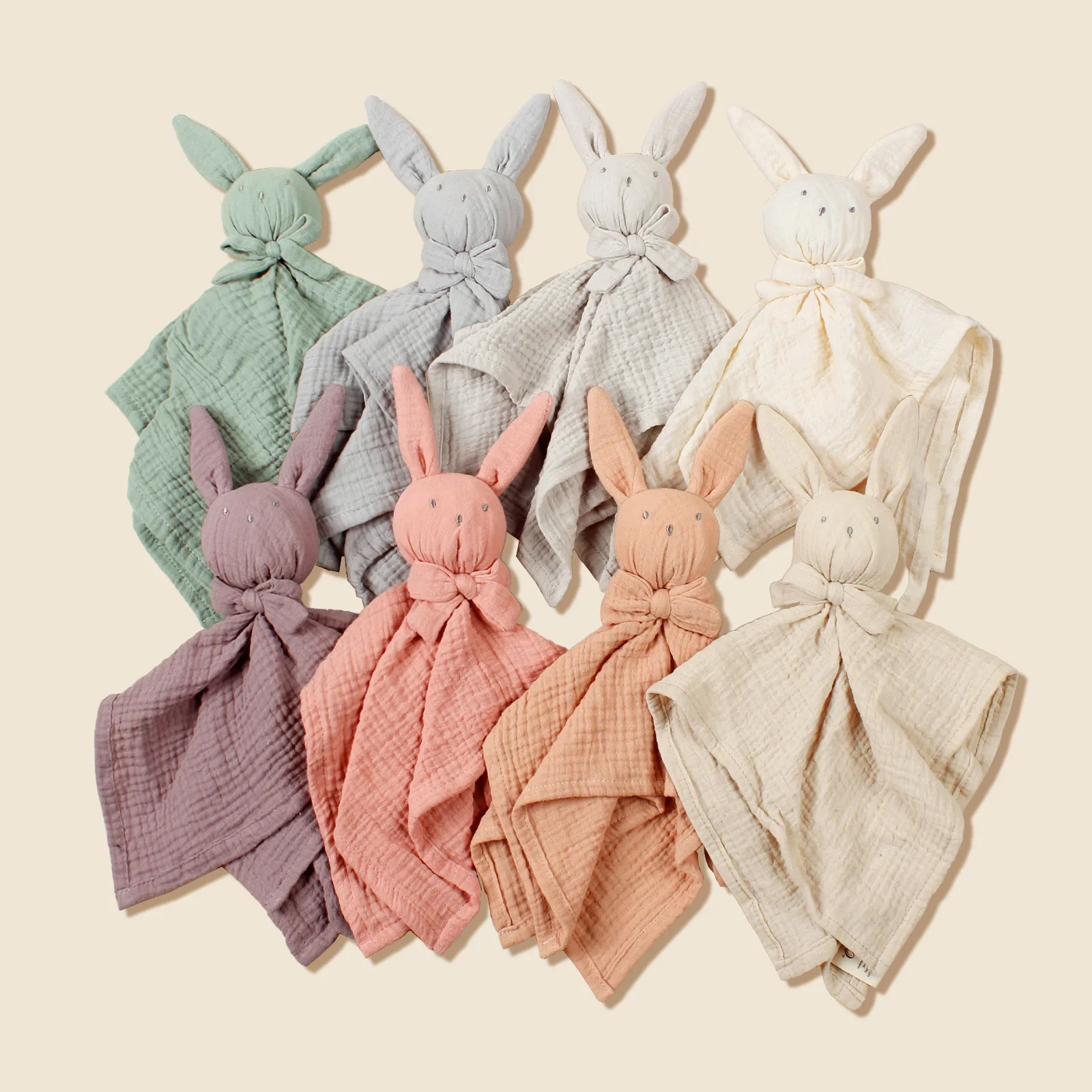 Cotton Gauze Baby Comforter Blanket Cartoon Rabbit Baby Sleeping Doll Solid Color Security Blanket for Infant Kids 3