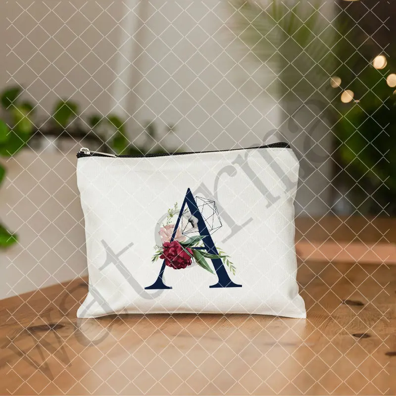 

Woman Makeup Bag Bridesmaid Maid of Honor Monogram Cosmetic Bag Canvas Zipper Pouches Holiday Wedding Bachelorette Party Gift