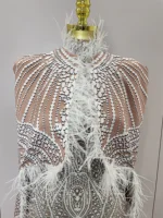 2025Luxury Feathers Cloak White Printing Sexy Sheath Jumpsuit Women Evening Party Bar Nightclub Singer Stage Performance Costume - Image 5