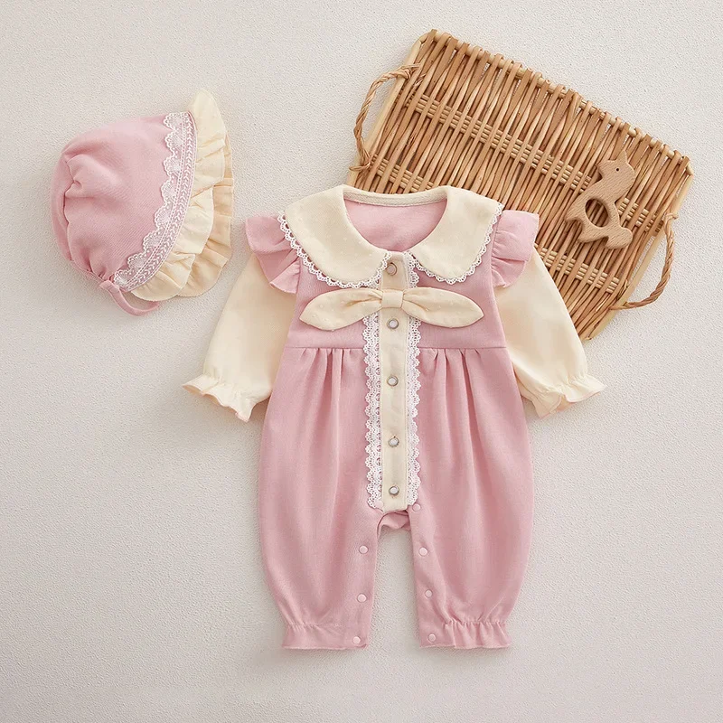 Velvet Baby Romper with Peter Pan Collar & Bow