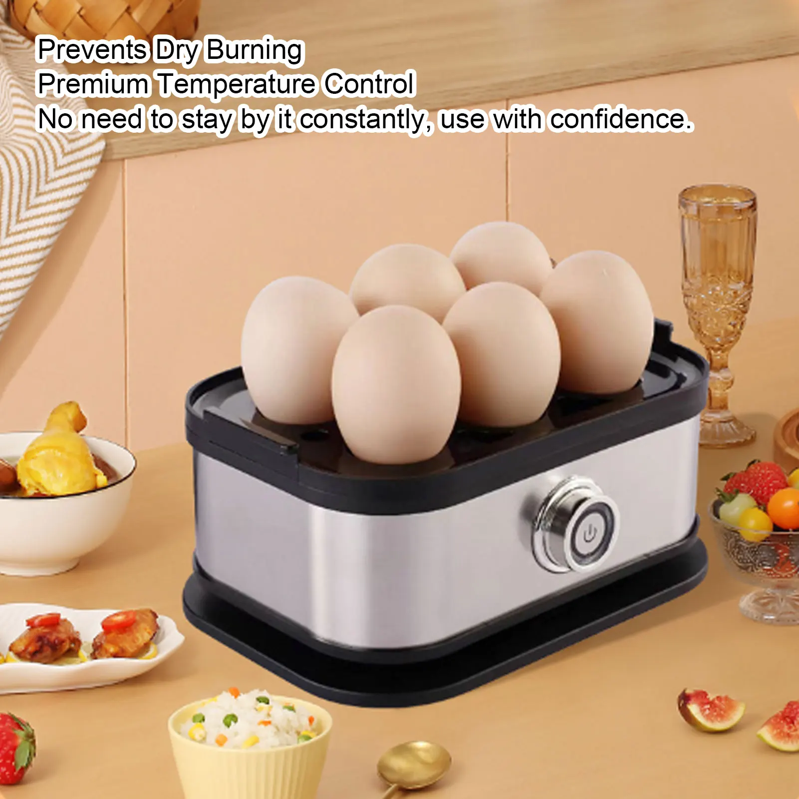 Electric Egg Cooker Rapid Egg Cooker 6 Egg Capacity Stainless Steel Smart Boiled Egg Maker Machine for Home Dorm 3