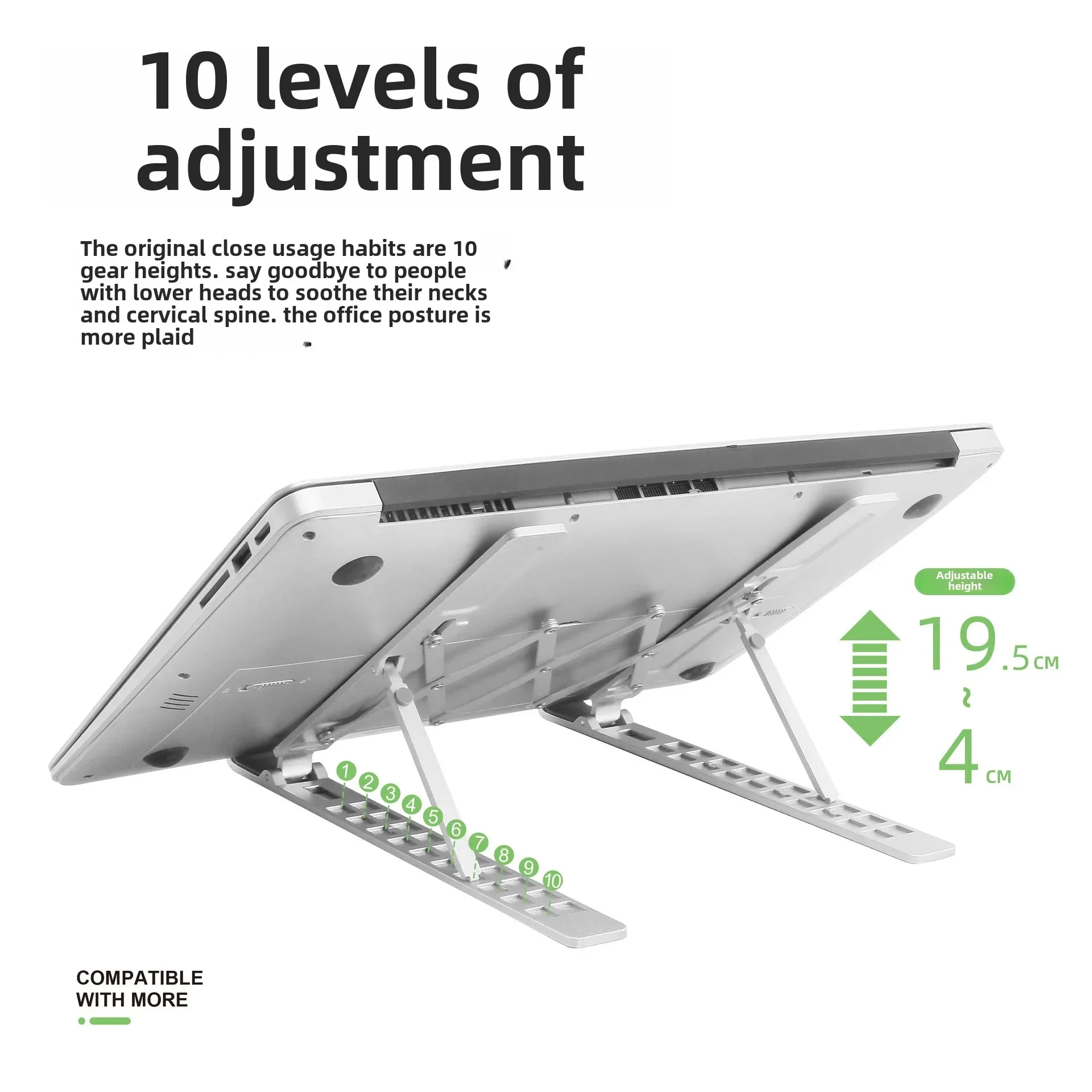 Aluminum Alloy Notebook Stand Foldable Height Adjustable Convenient Desktop Laptop Riser Holder for Office And Business