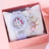 1/2pcs/set, 1pc Girls Light LED Luminous Cartoon Unicorn Quartz Wristwatch & 1pc Beaded Bracelet, Ideal choice for Gifts 1