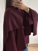 Fashion High Waist Flap Pockets Long Coats Elegant Burgundy Lapel Single Breasted Wool Blends Overcoat New Lady Street Outerwear 5