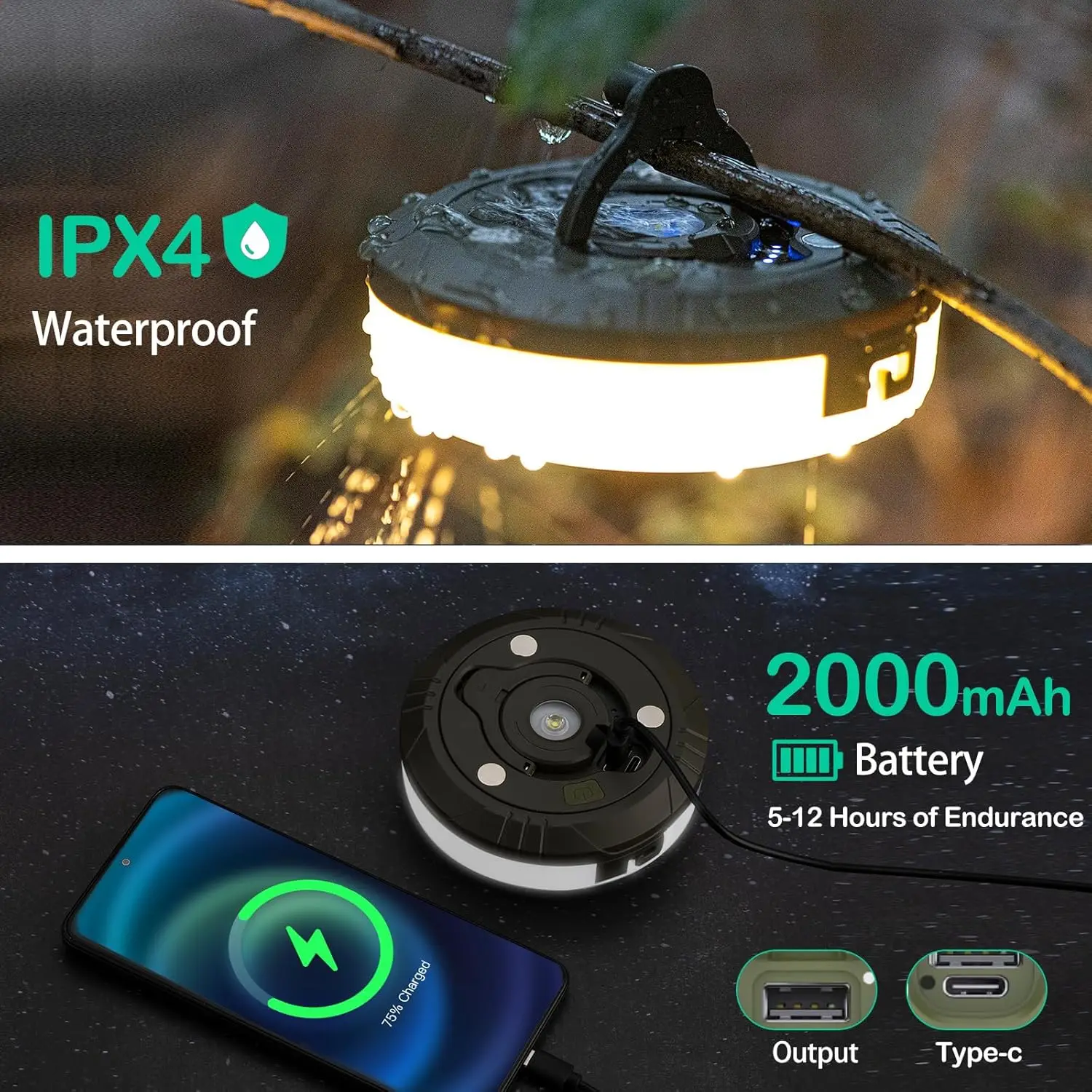 10M Length LED Camping Lamp Strip Atmosphere Waterproof Recyclable Light Belt Ou