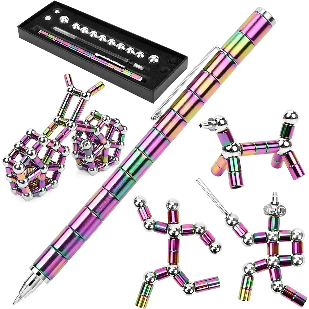Multifunction Pen Magnetic Fidget Pen Metal Decompression Multifunctional Deformable Writing Stress Reliever Finger Spinning Gifts