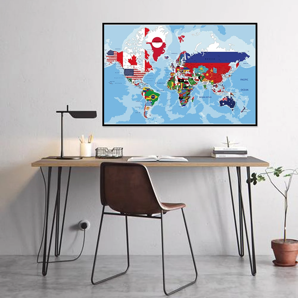 59*42cm Map of The World In English Canvas Painting Art Poster and Prints Unframed Picture Office Supplies Room Home Wall Decor