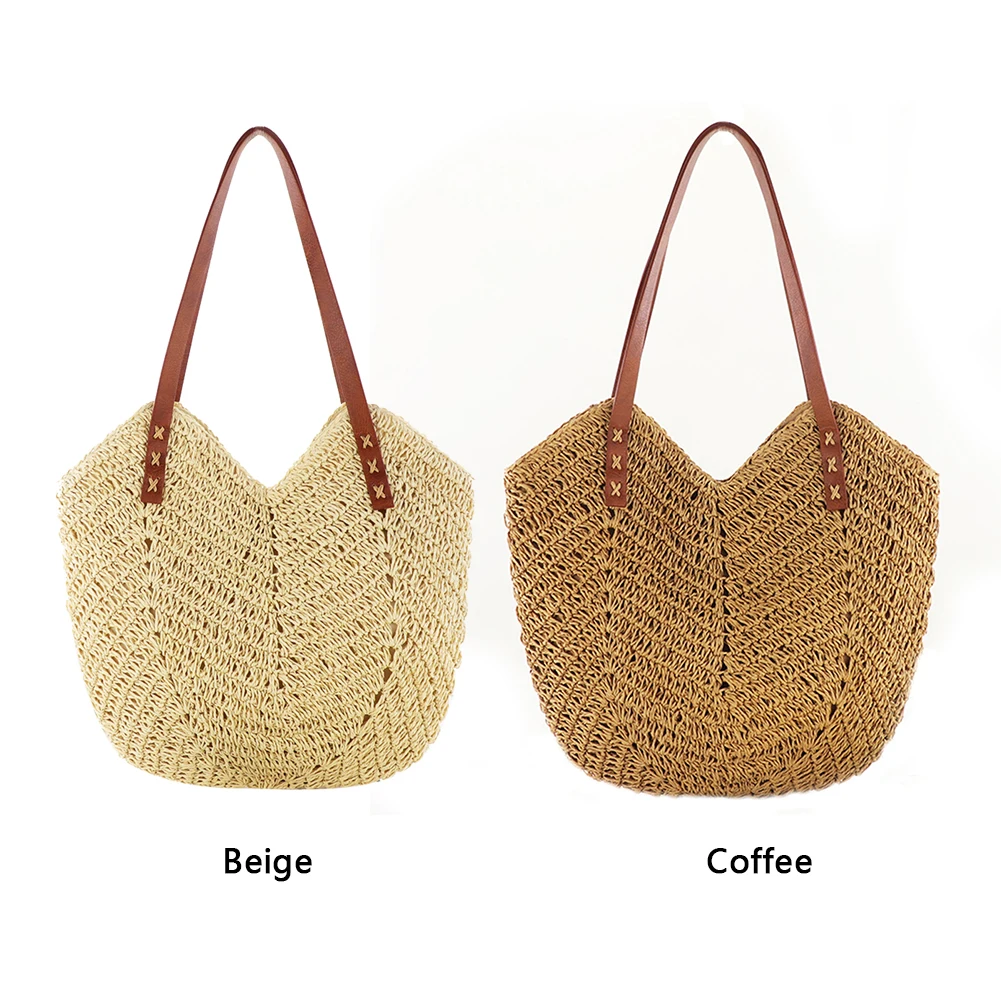 Fashion Women Straw Handbag Hand Woven Shoulder Bag Travel Beach Hollow Totes