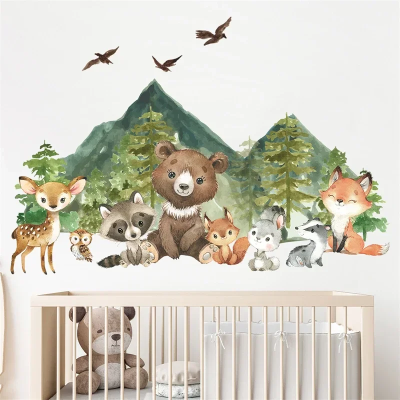 Wall Stickers Forest Animals Bear Deer for Kids Rooms Child Wall Decals Boys Nursery Room Decoration Cartoon Animals wall stickers,vinyl decal stickers,children room decoration