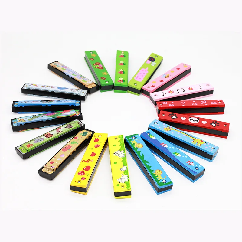 16-Hole Wooden Harmonica Cartoon Animals Painted Toy Musical Instrument Play Kids Early Educational Toys for Children Gifts - Bilde 2