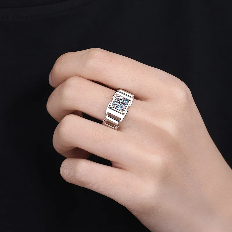 Pierścionek męski 1 karat Moissanite pierścionki z brylantem 18K białe złoto pierścionek biżuteria ślubna PT950 platyna osobowość prosta płeć