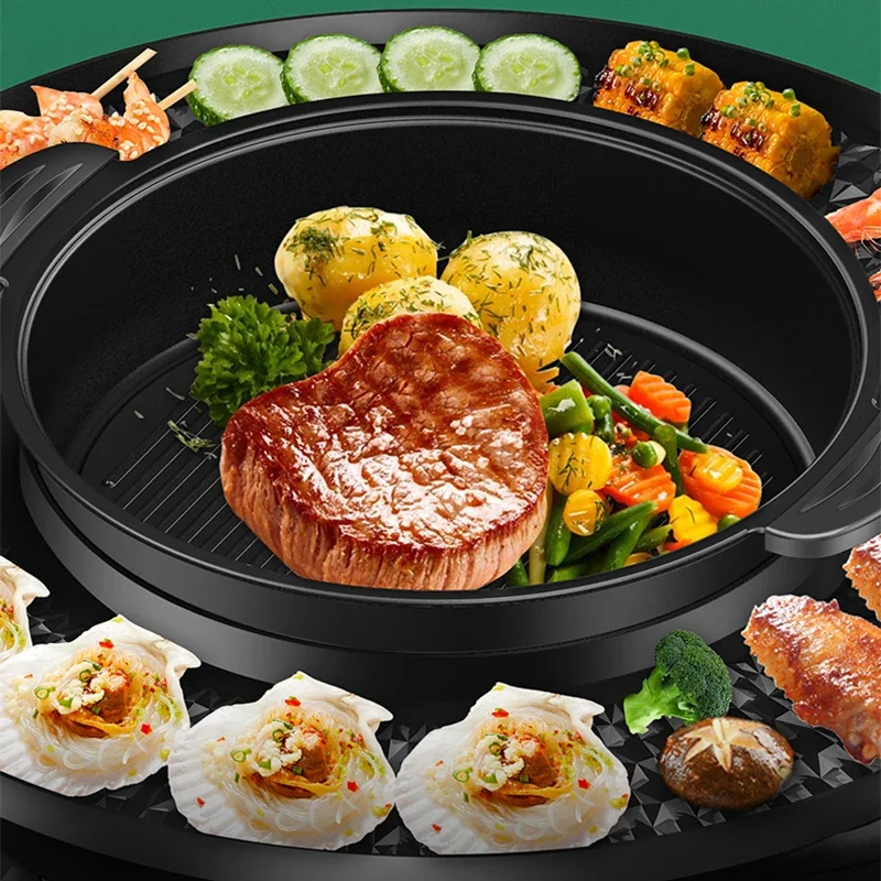 3 in 1 Electric Hot Pot BBQ Grill 2300W Multifunction Portable Home Non-Stick Split Pot Smokeless Skillet Barbecue Pan 4