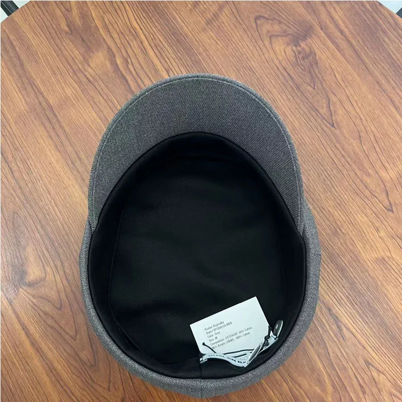 Fashion Cotton Newsboy Cap with Handmade Metal Letter Label Short Brim Women's Navy Style Beret Flat Visor Caps