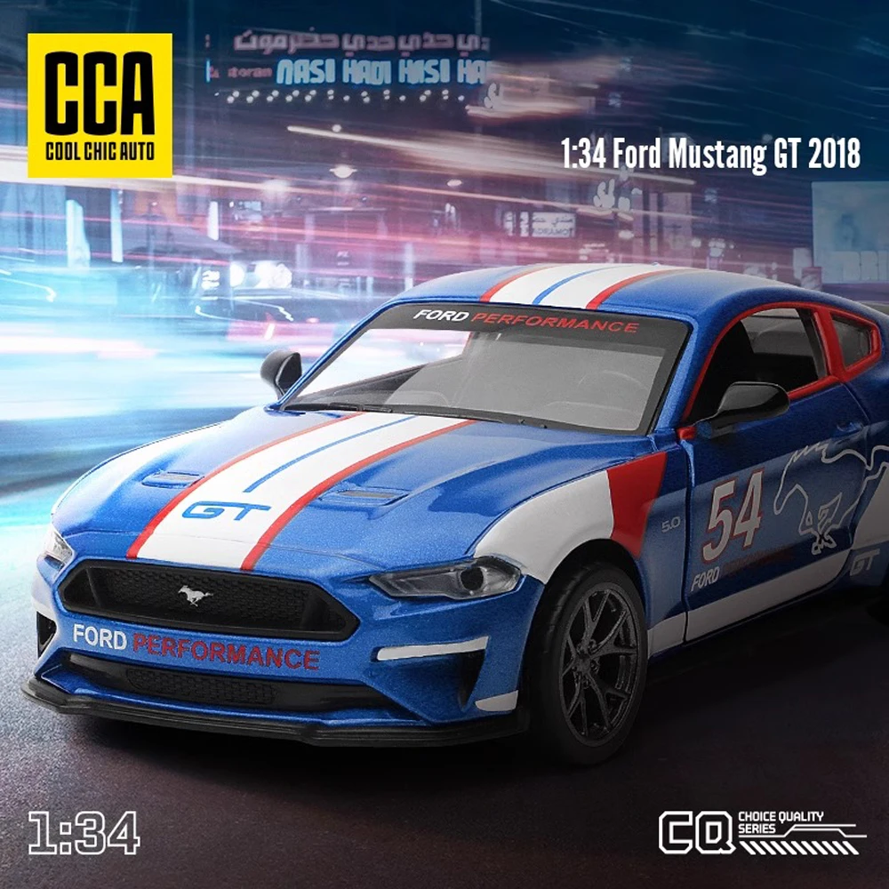 1/34 Blue Ford Mustang GT 2018 Edition Alloy Car Model with Sound and Light Pull Back Collection Ornament Adult Holiday Gift