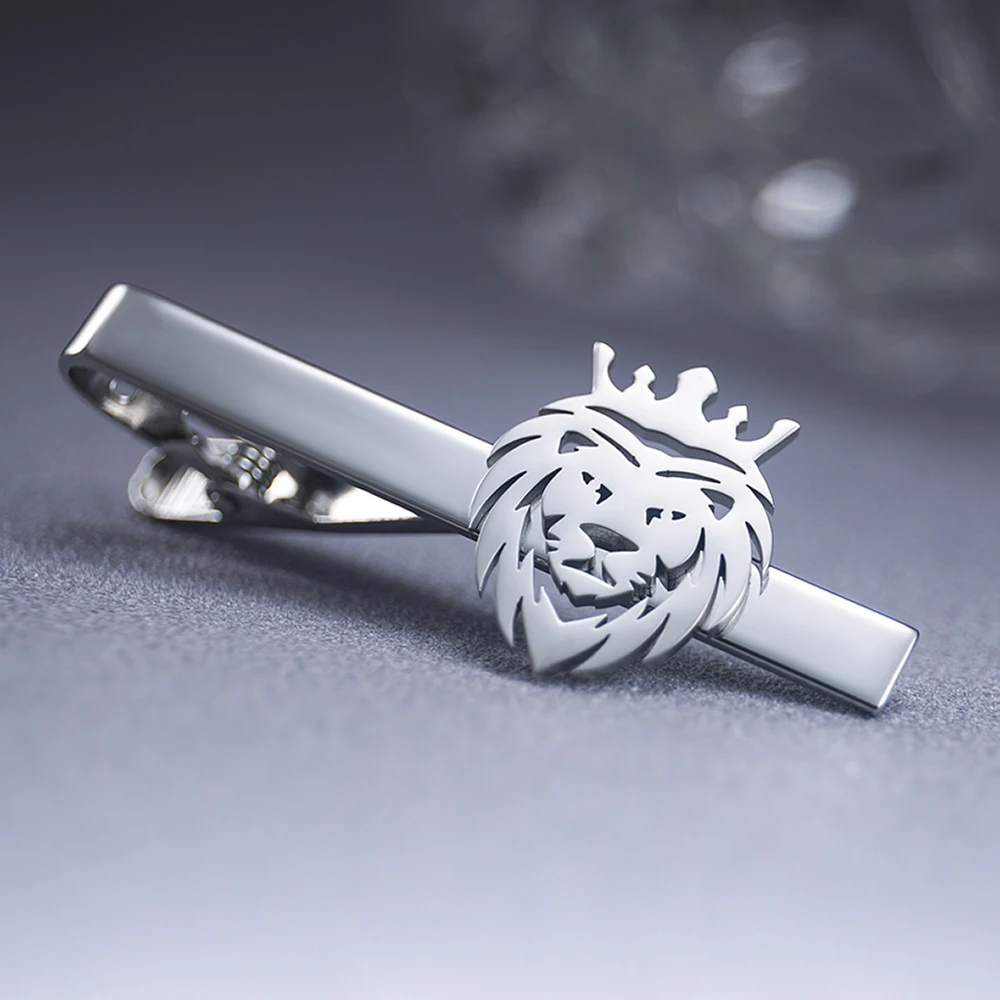 Stainless Steel Crown Lion Tie Clips For Men