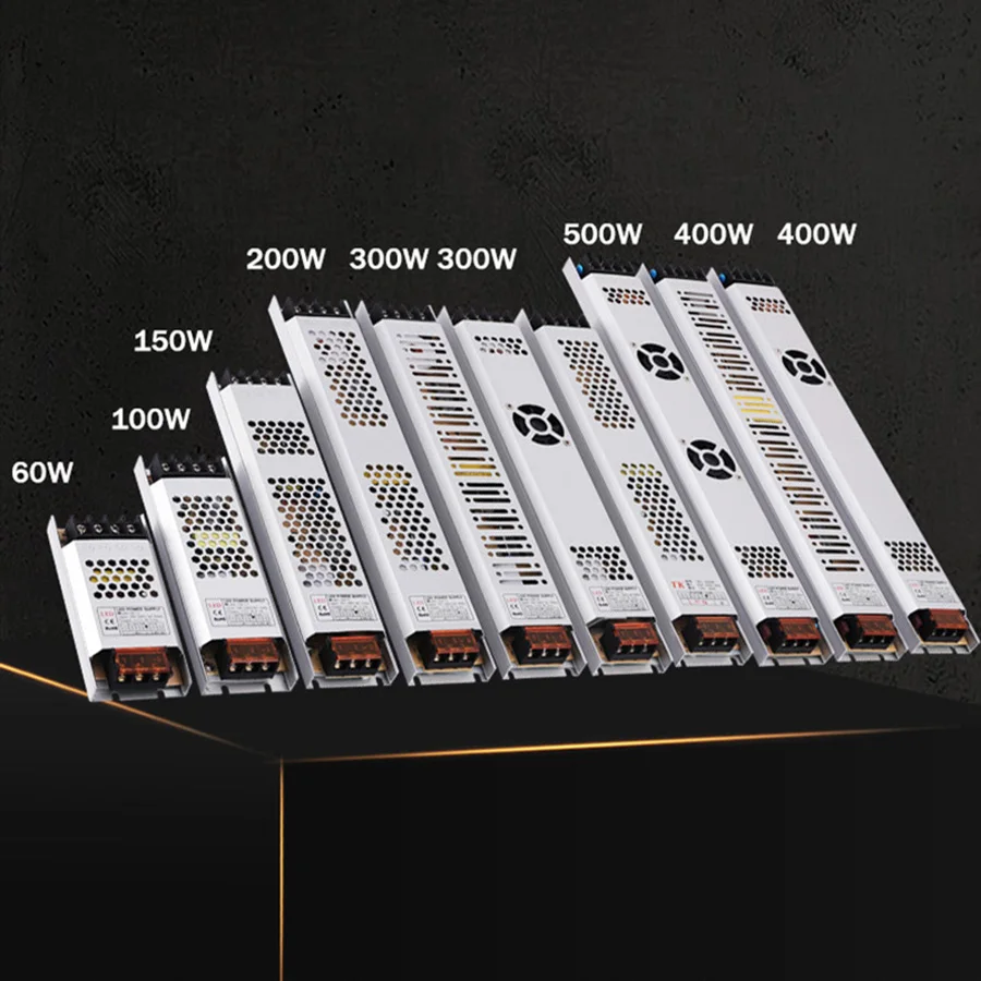 초박형 전원 공급 장치, DC 12V 24V 조명 변압기, LED 스트립용 AC185-240V 드라이버, 60W, 100W, 150W, 200W, 300W, 400W