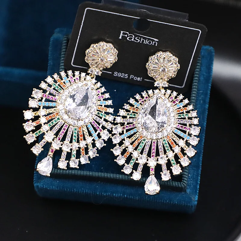 

Bilincolor Micro Inlaid Colored Zircon Flower Water Drop Earrings for Women