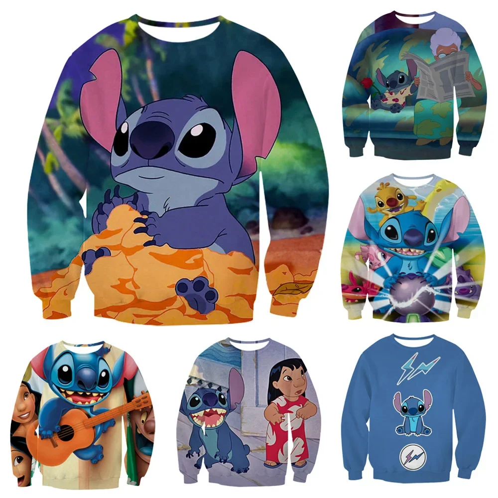 

MINISO Disney New Digital Print Animation Stitch Cute Children's Warm Round Neck Sweatshirt Children's Clothing Child sweatshirt