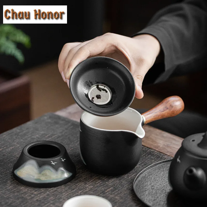 Japanese Style Ceramic Tea Strainer Hand-painted Distant Hills Glaze Tea Infuser Tea Maker Filter Tea Leak Holder Tea Ceremony