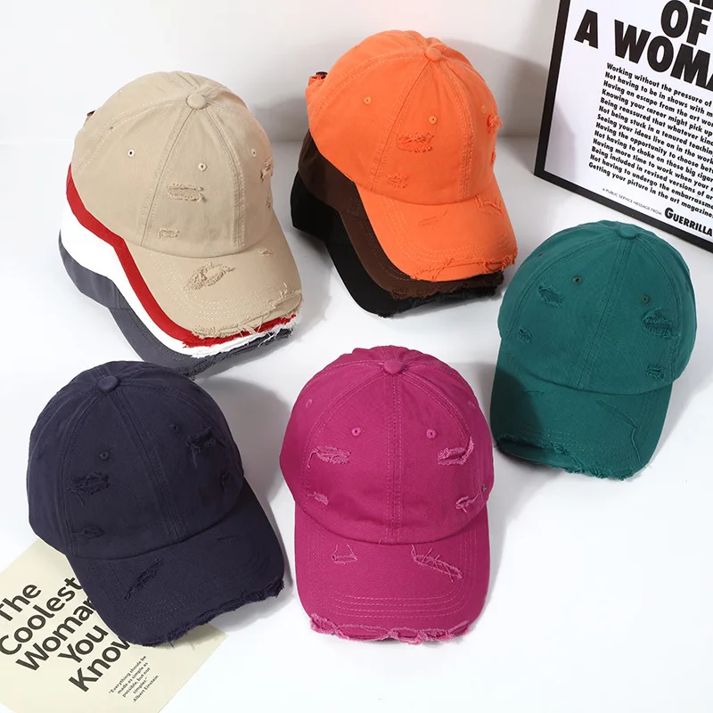 

8 Colors Summer Casual Ripped Denim Baseball Cap Retro Soft Top Old Peaked Cap Solid Color Sun Hat Truck Cap