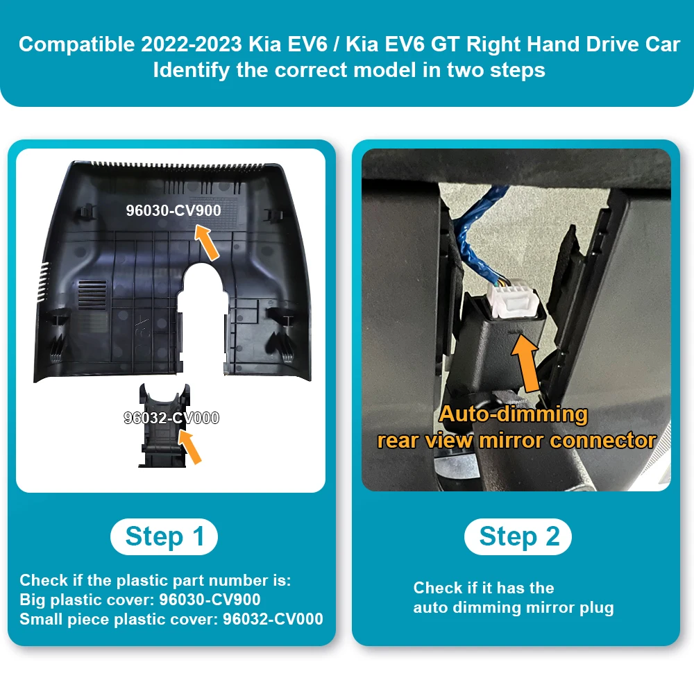 Kia EV6 EV6 GT 2022-2023용 ARB 4K 대시 캠, APP 제어 기능이 있는 차량용 DVR, WIFI 연결, 야간 투시경, LHD RHD 호환