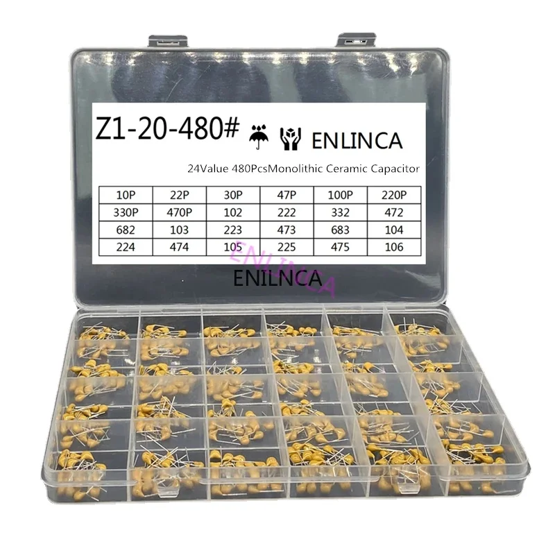 Ceramic Capacitor 480pcs Monolithic Ceramic Capacitor 10pF~10uF Assorted Kit