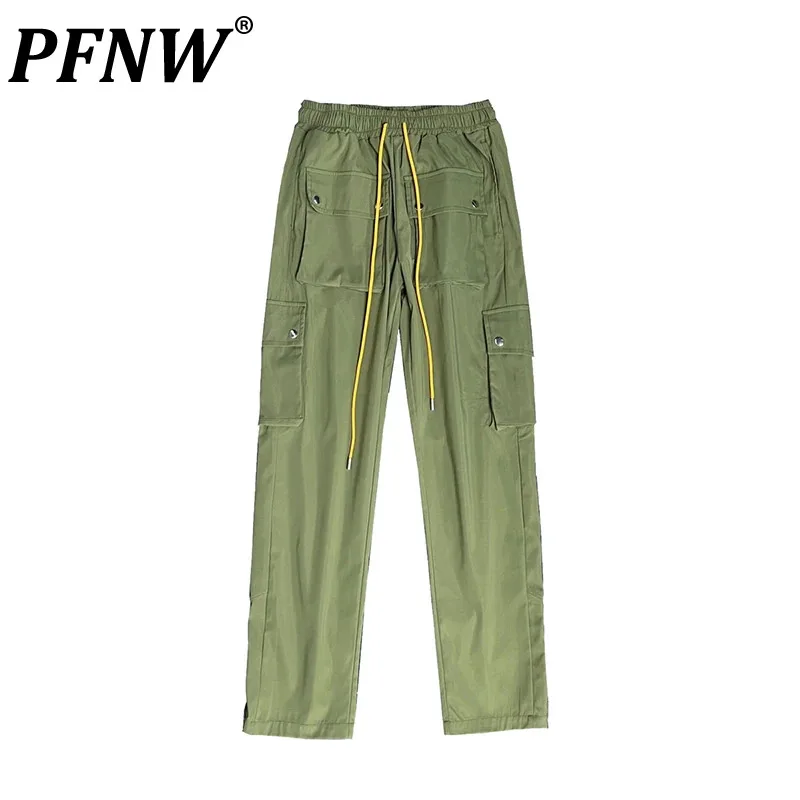 

PFNW Spring Autumn Men's Multi Wearing Capable Button Baggy Cargo Pants Fashion Drawstring Leisure Safari Style Trousers 12A7777