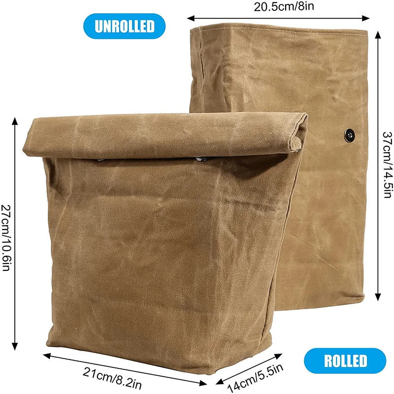 Reusable Aluminum Foil Insulated Cooler Bag, Bento Style Outdoor Camping Essentials Durable 8A Oil Wax Canvas Lunch Bag Food Bag