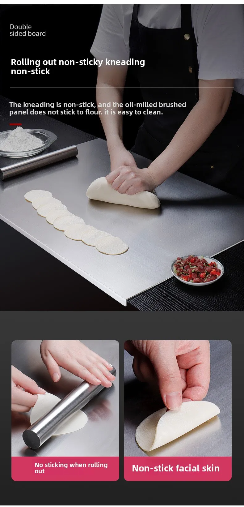 Description Picture 4 of itemStainless Steel Kitchen Chopping Board Household Thickened Multi-use Cutting Board for Dough Fruit Vegetable Cutting